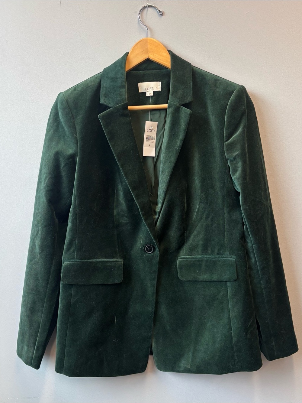 NWT LOFT Forest Green Velvet Single-Button Blazer size 2